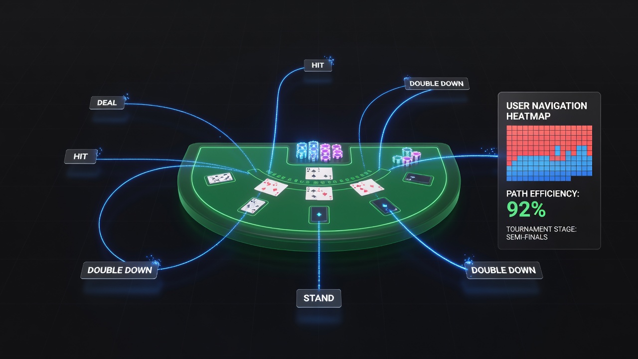 Grafiek van sessieduurmetrieken beïnvloed door AR-navigatiepatronen in blackjacktoernooien